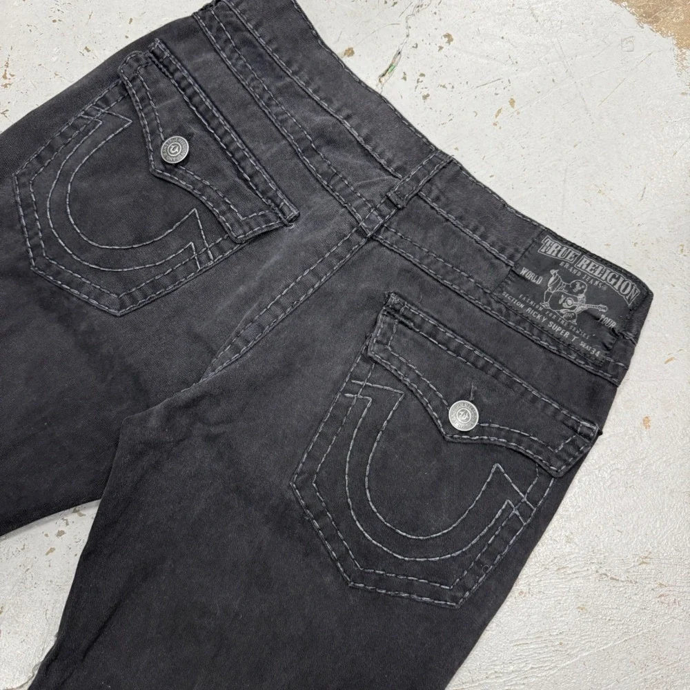 True Religion Ricky Super T Men's Black Straight Leg‎ Jeans 38 x 32 Made in USA